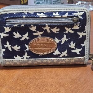 Fossil Navy (Black) and Cream Bird Pattern Wallet